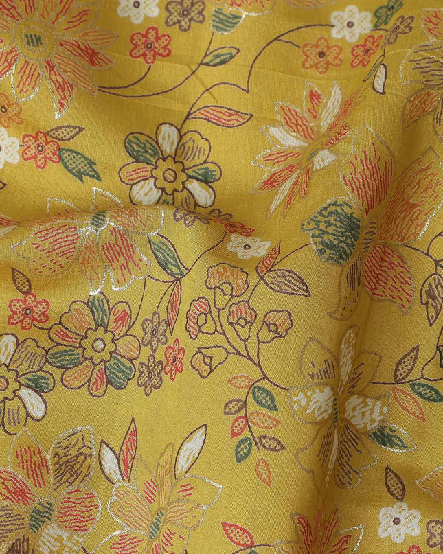 Ochre Yellow Floral Cotton Lawn Fabric 110cm