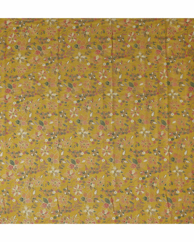 Ochre Yellow Floral Cotton Lawn Fabric 110cm