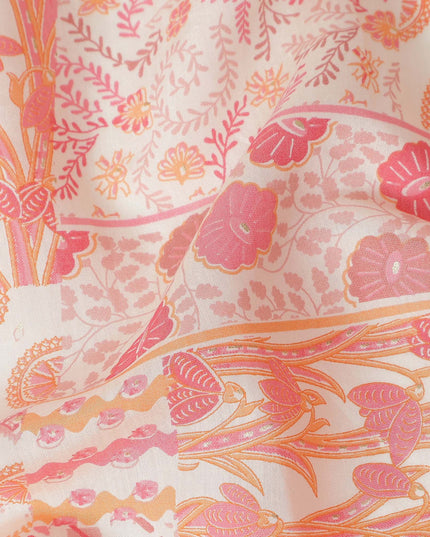 Coral Pink Floral Paisley Cotton Lawn Fabric 110cm