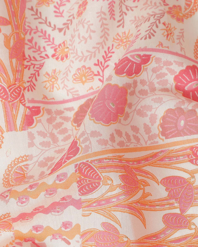 Coral Pink Floral Paisley Cotton Lawn Fabric 110cm