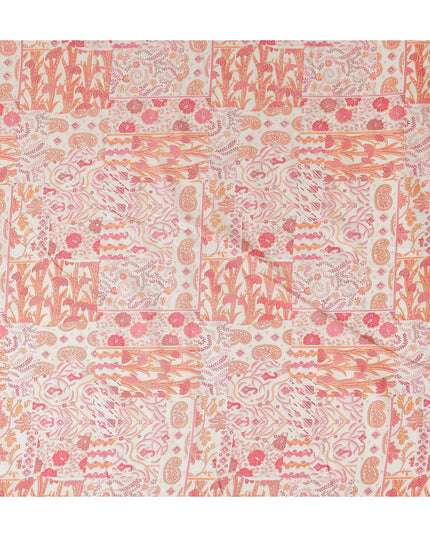 Coral Pink Floral Paisley Cotton Lawn Fabric 110cm