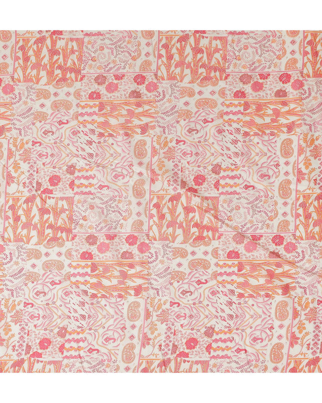 Coral Pink Floral Paisley Cotton Lawn Fabric 110cm