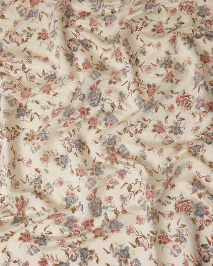 Off White Floral Cotton Lawn Fabric 110cm