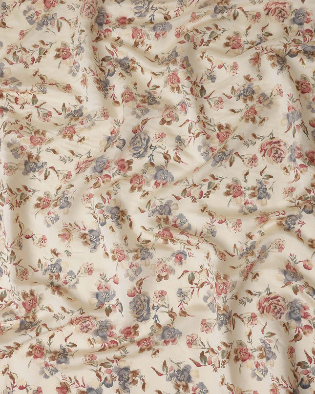 Off White Floral Cotton Lawn Fabric 110cm
