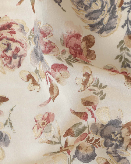 Off White Floral Cotton Lawn Fabric 110cm