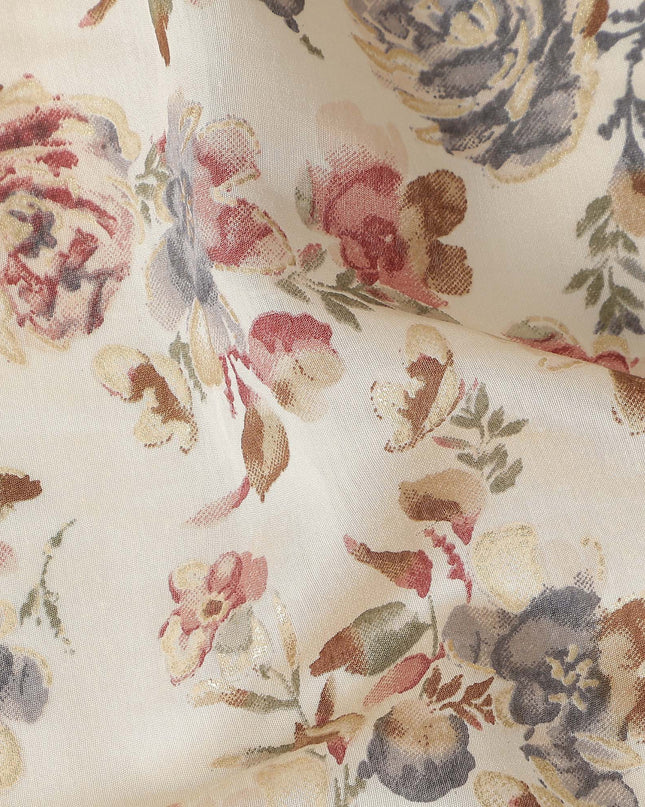 Off White Floral Cotton Lawn Fabric 110cm