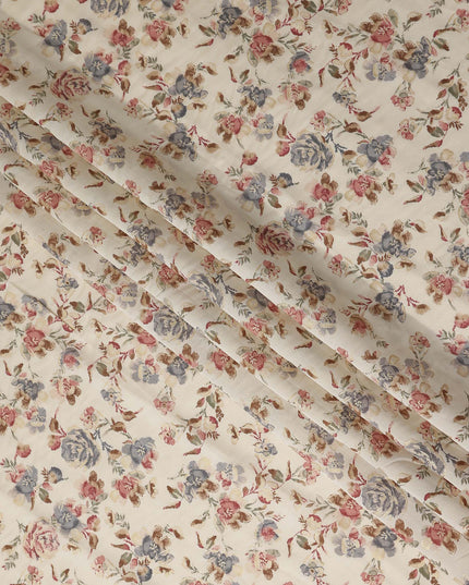 Off White Floral Cotton Lawn Fabric 110cm