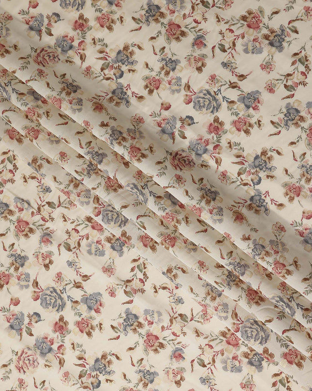 Off White Floral Cotton Lawn Fabric 110cm
