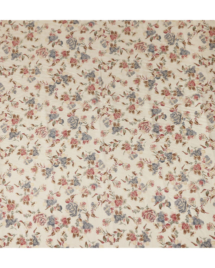 Off White Floral Cotton Lawn Fabric 110cm