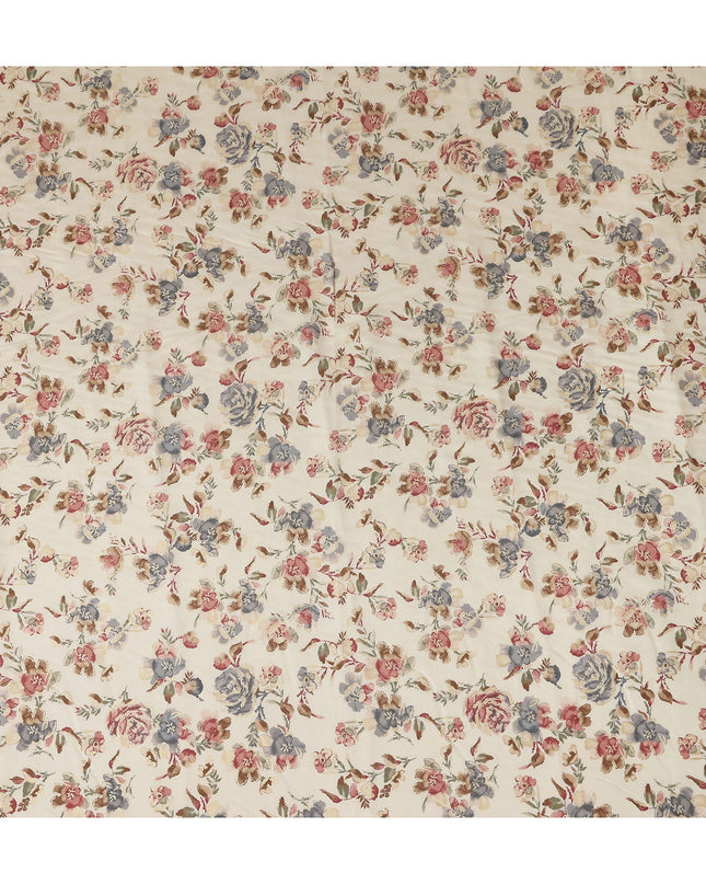 Off White Floral Cotton Lawn Fabric 110cm