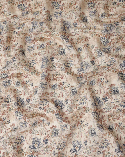 Oatmeal Beige Floral Cotton Lawn Fabric 110cm
