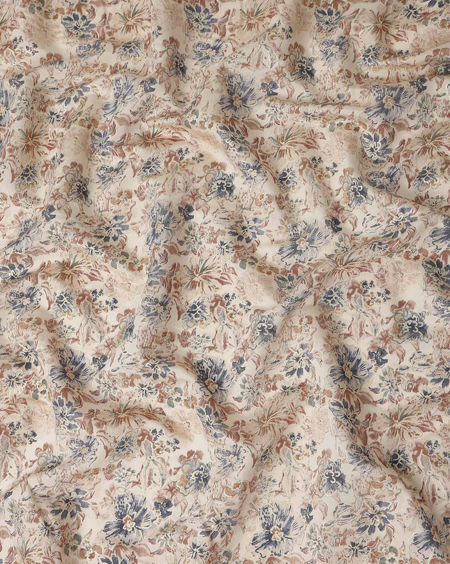 Oatmeal Beige Floral Cotton Lawn Fabric 110cm