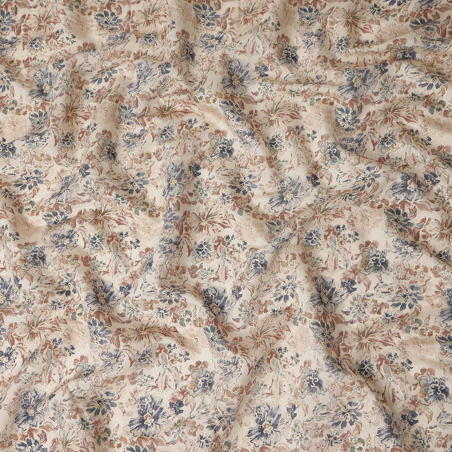 Oatmeal Beige Floral Cotton Lawn Fabric 110cm