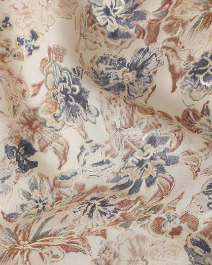 Oatmeal Beige Floral Cotton Lawn Fabric 110cm