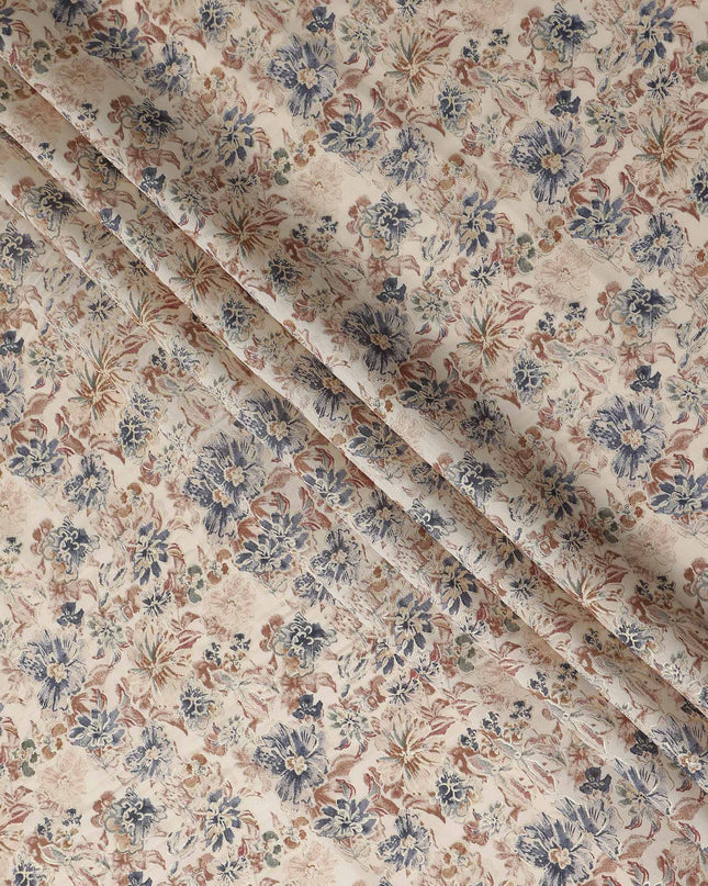 Oatmeal Beige Floral Cotton Lawn Fabric 110cm
