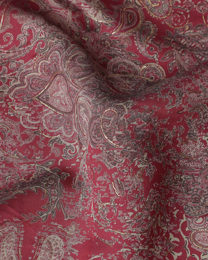 Burgundy Paisley Foil Viscose Fabric 110cm India