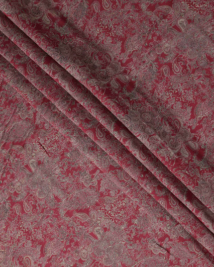 Burgundy Paisley Foil Viscose Fabric 110cm India
