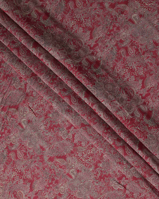 Burgundy Paisley Foil Viscose Fabric 110cm India