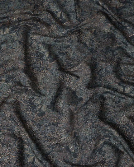 Black Paisley Foil Viscose Fabric 110cm India