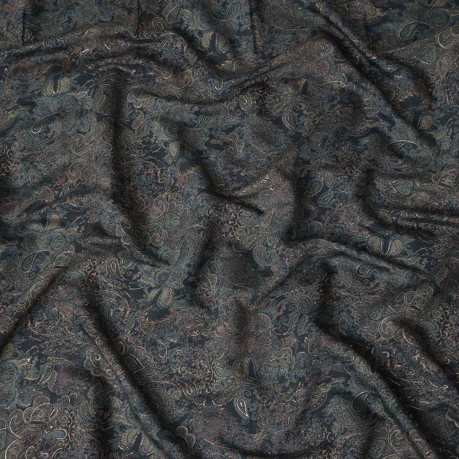 Black Paisley Foil Viscose Fabric 110cm India