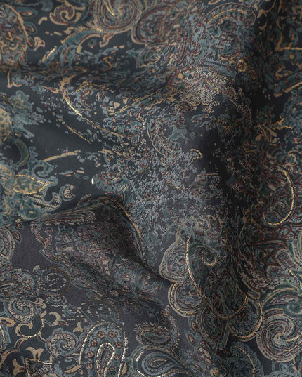 Black Paisley Foil Viscose Fabric 110cm India