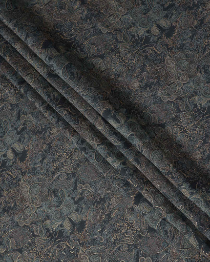 Black Paisley Foil Viscose Fabric 110cm India