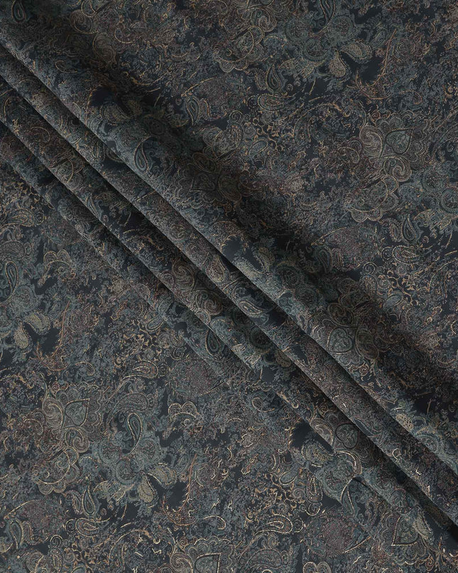 Black Paisley Foil Viscose Fabric 110cm India