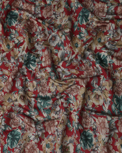 Crimson Red Floral Cotton Lawn Fabric 110cm