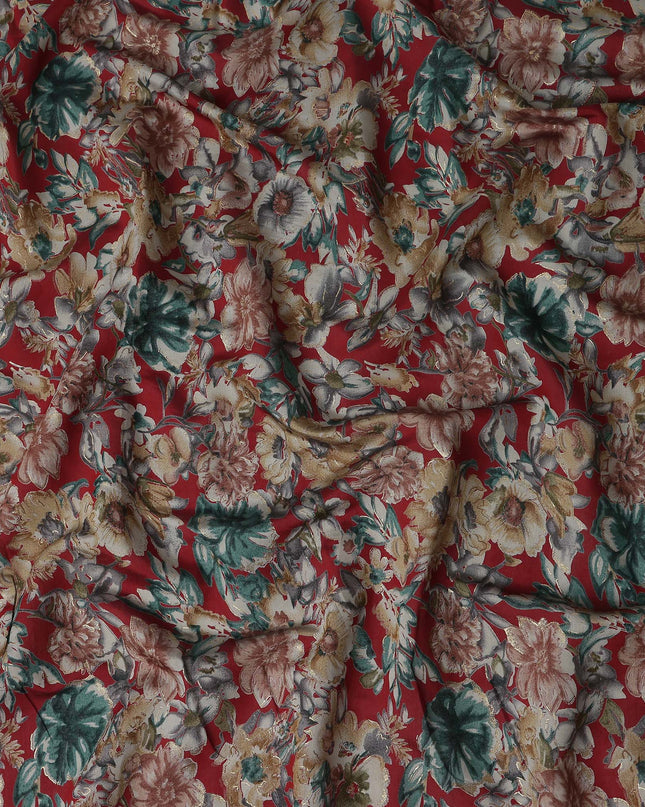 Crimson Red Floral Cotton Lawn Fabric 110cm