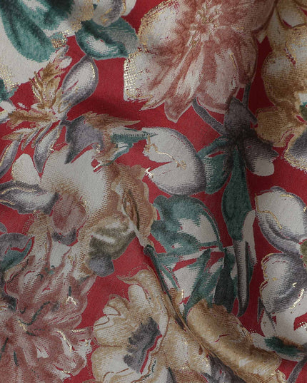 Crimson Red Floral Cotton Lawn Fabric 110cm
