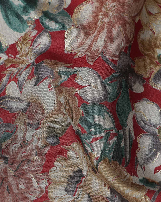 Crimson Red Floral Cotton Lawn Fabric 110cm