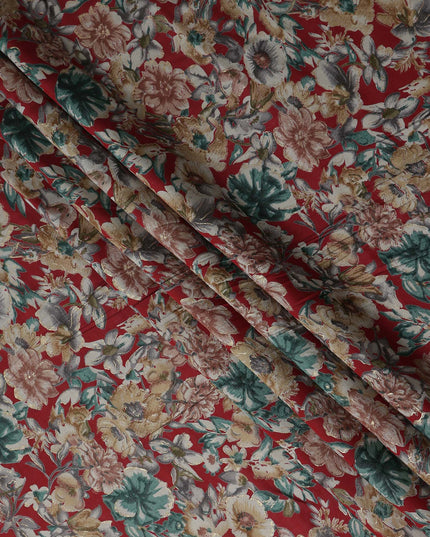 Crimson Red Floral Cotton Lawn Fabric 110cm