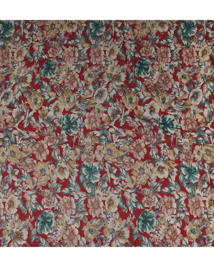 Crimson Red Floral Cotton Lawn Fabric 110cm