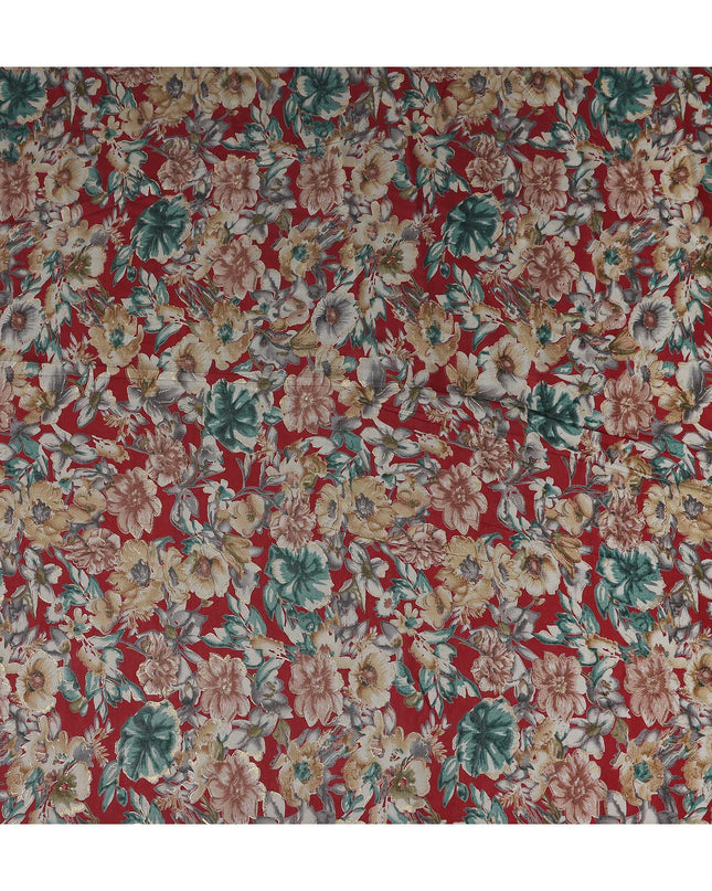Crimson Red Floral Cotton Lawn Fabric 110cm