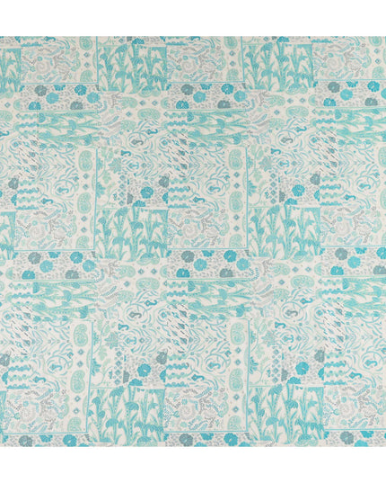 Aqua Blue Floral Paisley Cotton Lawn Fabric 110cm