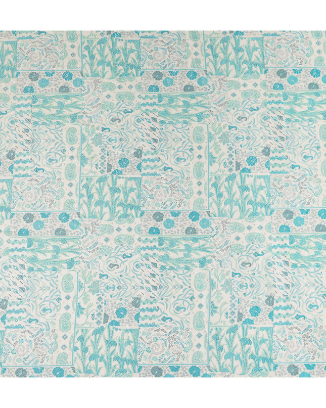 Aqua Blue Floral Paisley Cotton Lawn Fabric 110cm