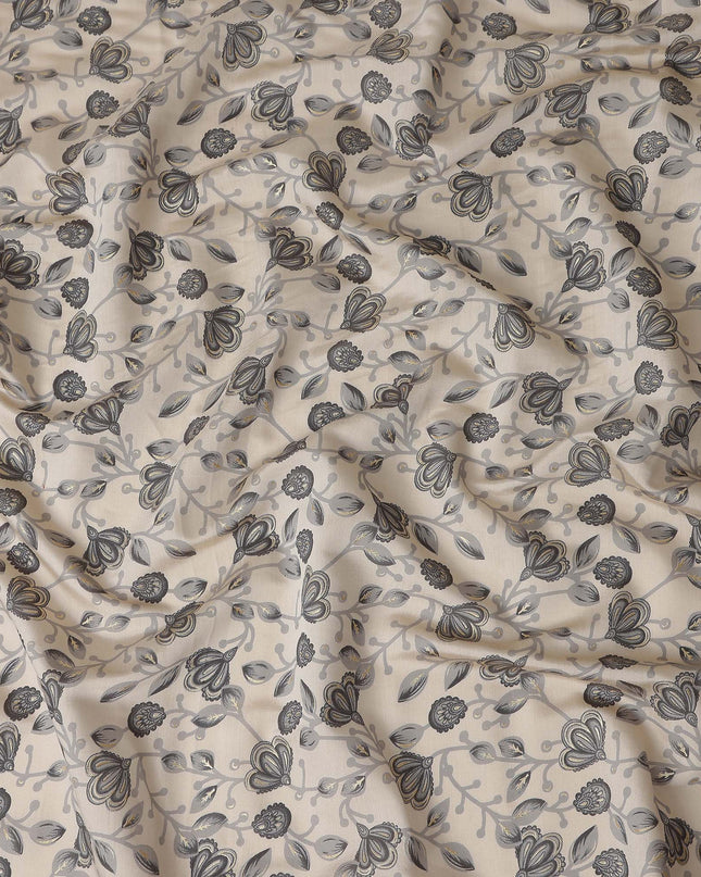 Sand Beige Floral Vine Cotton Lawn Fabric 110cm