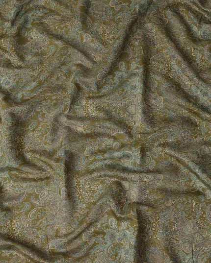 Olive Green Paisley Cotton Lawn Fabric 110cm