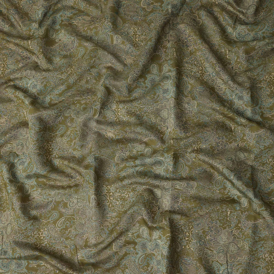 Olive Green Paisley Cotton Lawn Fabric 110cm