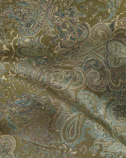 Olive Green Paisley Cotton Lawn Fabric 110cm