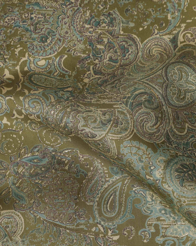 Olive Green Paisley Cotton Lawn Fabric 110cm