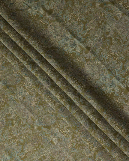 Olive Green Paisley Cotton Lawn Fabric 110cm