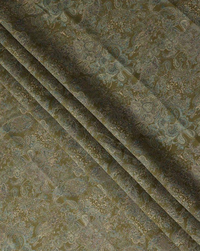 Olive Green Paisley Cotton Lawn Fabric 110cm
