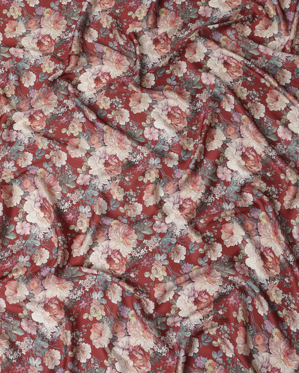 Terracotta Red Synthetic Satin Fabric 110cm