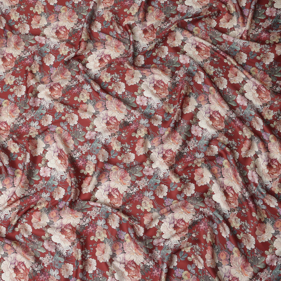 Terracotta Red Synthetic Satin Fabric 110cm