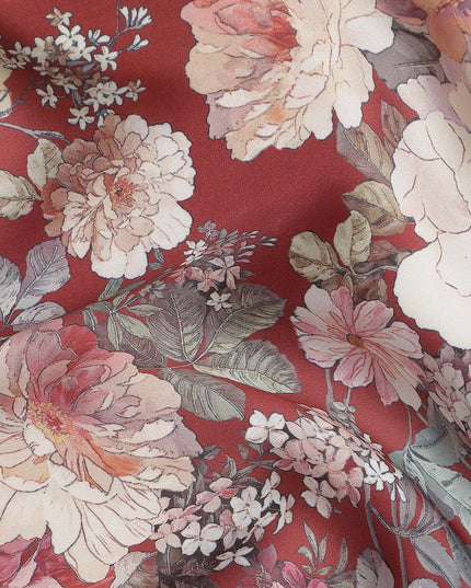 Terracotta Red Synthetic Satin Fabric 110cm