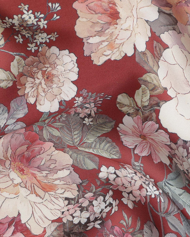 Terracotta Red Synthetic Satin Fabric 110cm