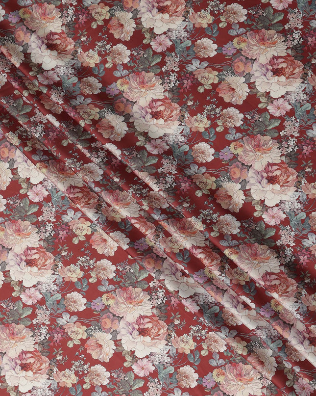 Terracotta Red Synthetic Satin Fabric 110cm