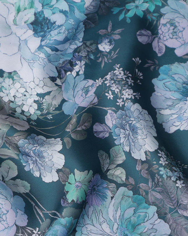 Teal Blue Synthetic Satin Fabric 110cm