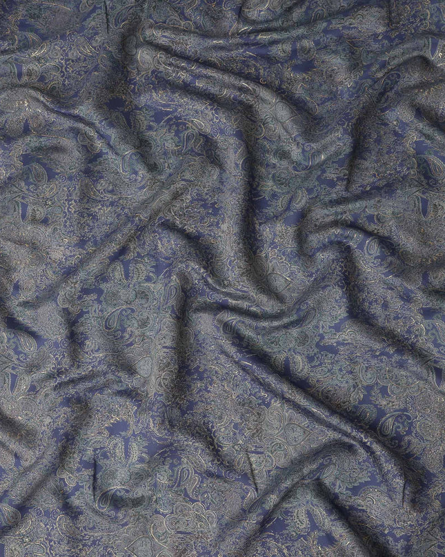 Indigo Blue Paisley Cotton Lawn Fabric 110cm